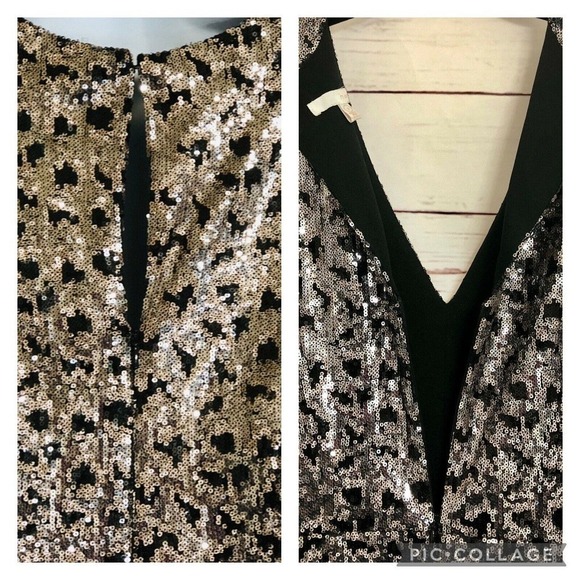 Harlyn Sequin Cocktail Dress Short Sleeves Front‎ Slit Size S - Picture 10 of 12